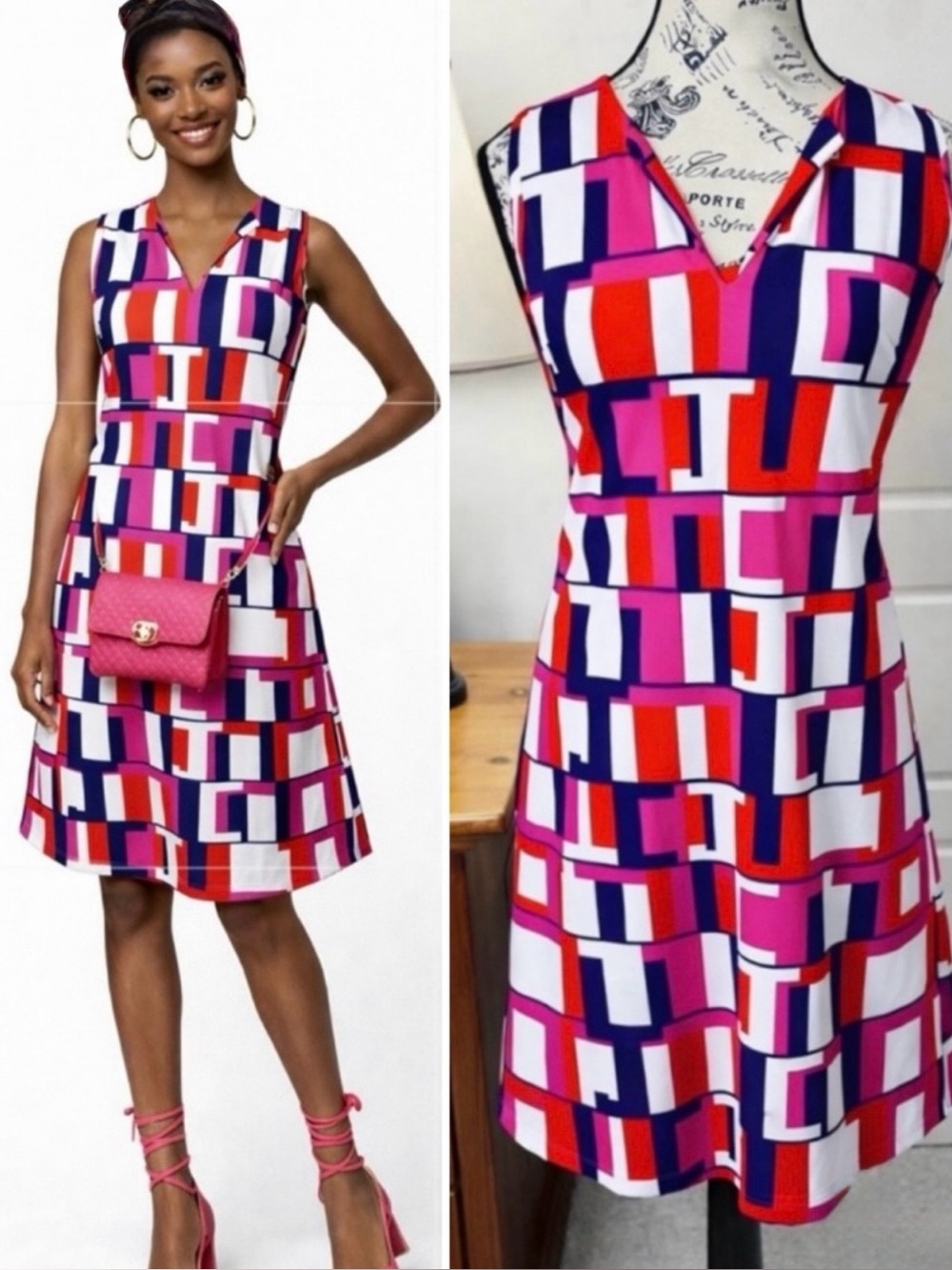 Jude Connally Beth JC Blocks Pink Sleeveless Geometric Shift Dress XS💛